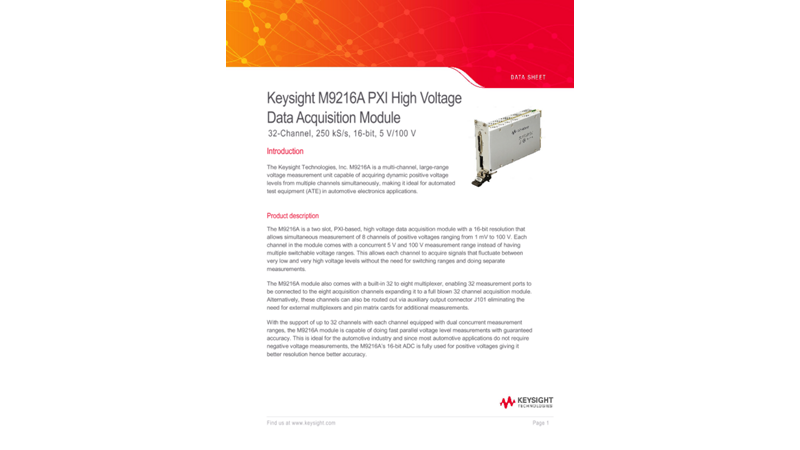 M9216A PXI High Voltage Data Acquisition Module